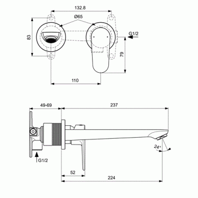 ORNAMENT BATERIE LAVOAR PERETE CERAFINE O SILK BLACK, PIPA 22.4 CM (PENTRU A1313NU)